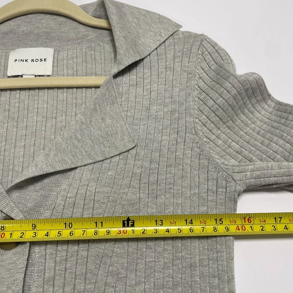 Cardigan Sweater Womens Small Gray Ribbed Bell Sleeve Button Up‎ Office Casual